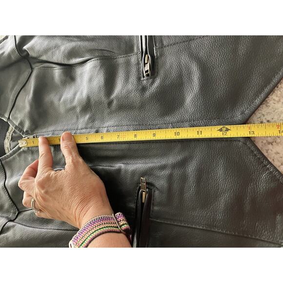 Unik Womens Black Leather Motorcycle Vest Zip Up Pockets Size 5XL - Picture 13 of 14